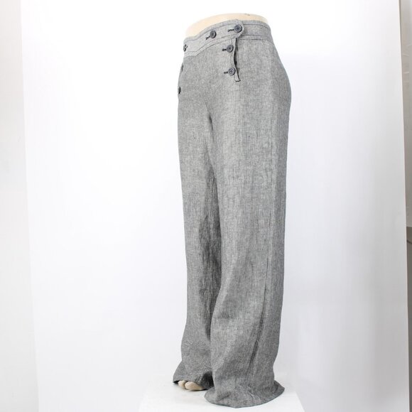 Max Studio Pant $118 Sz 14 x 34 Black White Button Front 100% Linen Pant - Picture 5 of 16
